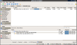 qBittorrent v4.3.0alpha1 seeding Fedora Linux's Xfce spin which is available as a torrent at torrents.fedoraproject.org. qBittorrent is written using the Qt toolkit.